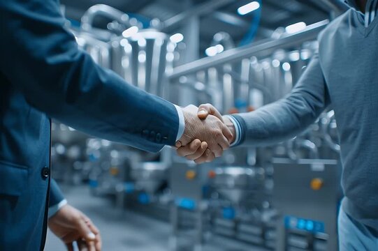 Professional Business Partnership Handshake in Industrial Environment