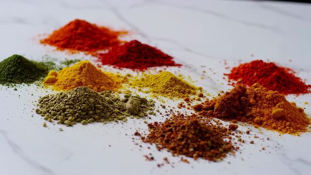 Vibrant array of diverse culinary spices elegantly arranged on a bright background