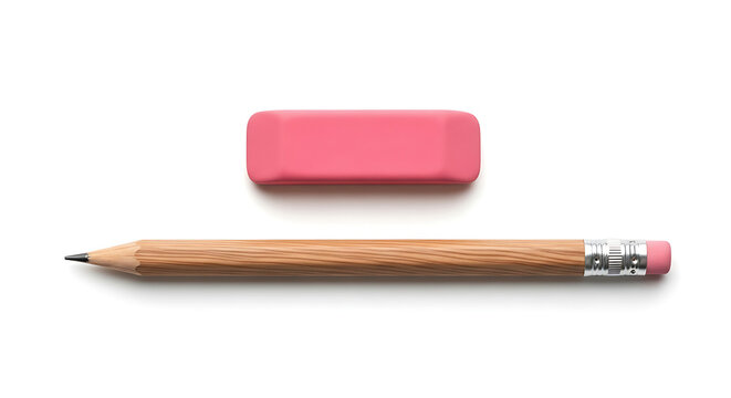 Wooden pencil and pink eraser arranged neatly