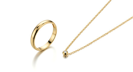 Gold ring and necklace arranged neatly