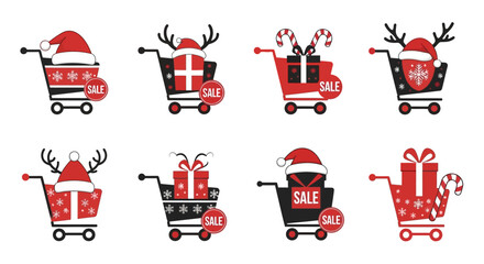 Holiday Shopping Cart Extravaganza: A festive ensemble of shopping carts, each adorned with seasonal decorations, promising enticing sales and delightful gifts for the holidays.