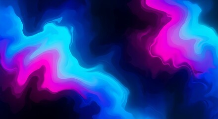 Abstract background with swirling neon pink and blue smoke, creating a mesmerizing and dynamic display of vibrant colors and ethereal textures on dark backdrop