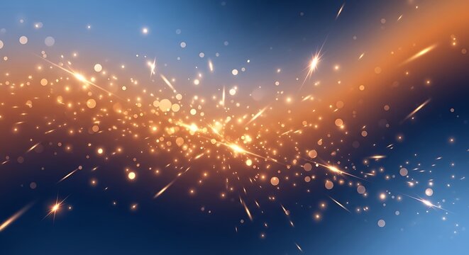 Abstract cosmic swirl of fiery orange sparks against a deep blue gradient background