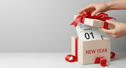 Unboxing New Year's Day with a gift of fresh starts and exciting possibilities, ready to embrace the future