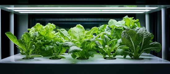 Healthy green leafy vegetables growing indoors with hydroponics, perfect for sustainable living and creating fresh salads in your own home year round