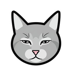 Grey Cat Face Expression with Suspicious Eyes, A Pet Animal Mascot Icon