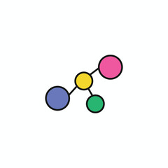 Colorful molecule icon with connected nodes and atomic structure. Modern vector graphic for science, tech, and medical branding