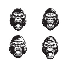 BLACK AND WHITE VECTOR GRAPHICS OF AN ANGRY GORILLA HEAD DESIGN
