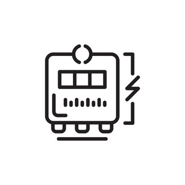 Automatic Meter Reading (AMR) icon. Features a utility meter with a digital display and electrical symbol. Represents smart metering, energy consumption monitoring, data acquisition, and utility.