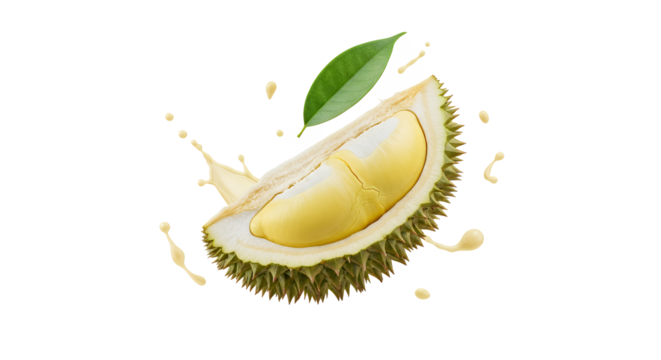 Exotic Durian Fruit Splashing into Creamy Liquid, Tropical Delicacy