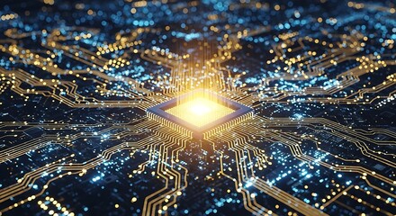 A central processing unit glows with energy, symbolizing the power and complexity of modern technology and its impact on the digital world
