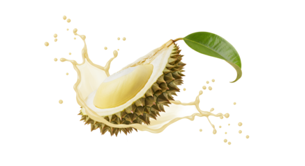 Exotic Durian Fruit Splashing into Creamy Liquid, Tropical Delicacy