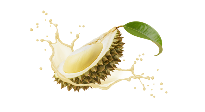 Exotic Durian Fruit Splashing into Creamy Liquid, Tropical Delicacy