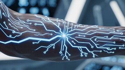 Futuristic Cybernetic Arm: Circuitry, Technology, and Human Augmentation.