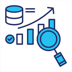 Evaluating data icon vector illustration in blue duo-tone style