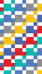 Colorful Rectangular Brick Pattern Background in Red Yellow Teal Gray Blue and White Creates an Artistic Design and Modern Geometric Aesthetic