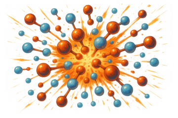 Chemical reaction explosion conceptualizing atomic energy, molecular structure, science research, and particle physics