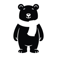 Naklejka premium Winter Bear Illustration, cute scarf-wearing bear silhouette, cold season mascot, Cozy Winter Bear, adorable animal graphic with scarf and winter theme