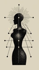 Abstract Silhouette with Geometric Sunburst: Modern Artistic Composition