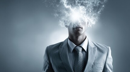 Conceptual Image of Creativity: Businessman with Illuminating Mind and Creative Energy