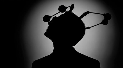 Silhouette of Person with Abstract Headpiece Against a Dramatic Backdrop