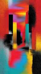 Vibrant Abstract Cityscape with Colorful Geometric Shapes and Textures