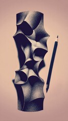 Intricate Abstract Paper Sculpture with Pencil in Artistic Composition