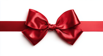 red ribbon with a bow, isolated on a white background, top view. with a clipping path.