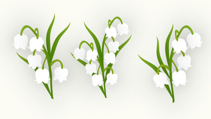 Beautiful lily of valley flower set illustration