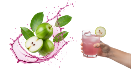 Refreshing Pink Drink with Green Apple Slices and Splash
