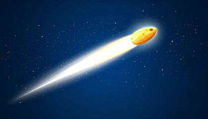 Cosmic Voyager: An illustration captures the majesty of a comet streaking through the inky expanse, trailing a brilliant luminosity across a starry night sky.