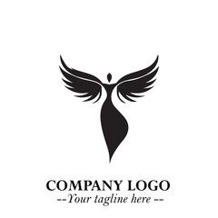 Elegant Angel Woman Silhouette Logo Symbol on White Background