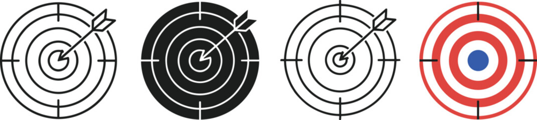 Set of four target icons with arrow dartboard goal symbol vector illustration isolated on white