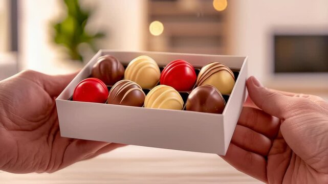 Assorted chocolate truffle gift box gourmet bonbon selection, creamy ganache caramel filling, festive dessert luxury treat holiday present