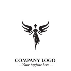 Elegant Angel Woman Silhouette Logo Symbol on White Background