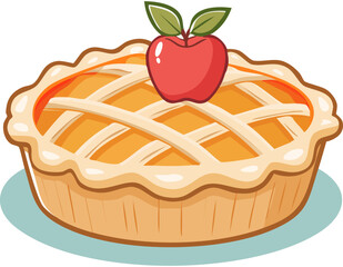 Cartoon Apple Pie with Lattice Crust and Apple Topping.