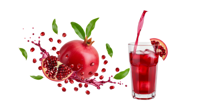 Refreshing Pomegranate Juice Splash with Fresh Fruit and Garnishes