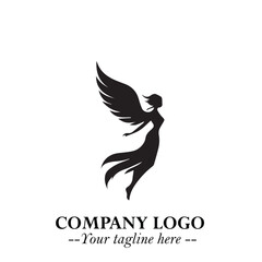 Elegant Angel Woman Silhouette Logo Symbol on White Background