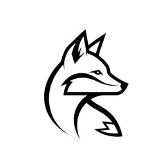 Stylized Black and White Fox Head Logo Design.