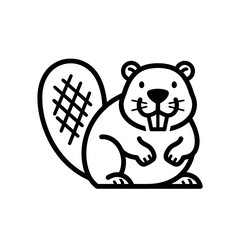 Simple black and white line art of a cute cartoon beaver.
