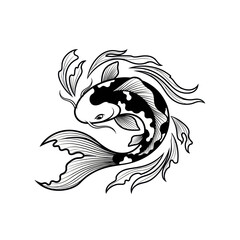 Elegant Black and White Koi Fish Swimming Gracefully.