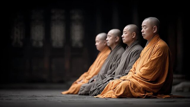 Tang Dynasty Monks Meditating in Tranquility