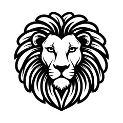 Majestic Lion Head Vector Illustration Black and White.