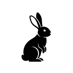 Black rabbit silhouette standing upright with long ears and fluffy tail.