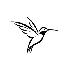 Elegant Black and White Hummingbird Flying Gracefully Minimalist Design.