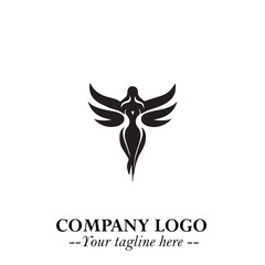 Elegant Angel Woman Silhouette Logo Symbol on White Background
