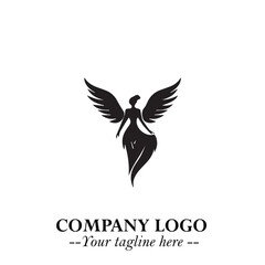 Fototapeta premium Elegant Angel Woman Silhouette Logo Symbol on White Background