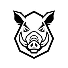 Stylized Wild Boar Head Logo Design Black and White.