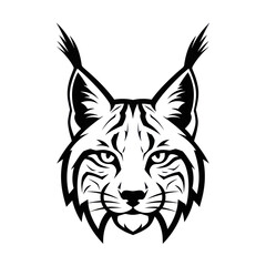 Detailed Black and White Lynx Head Illustration with Striking Facial Features. © Anak