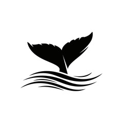 Whale Tail Silhouette Emerging from Ocean Waves.